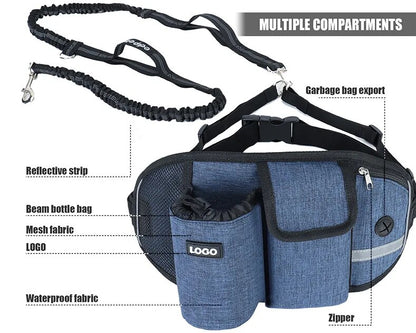 Walking Pet Treat Bag Fanny Pack Hands-Free Bungee Leash