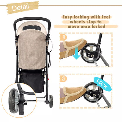 Pet Dog Carrier Stroller Outdoor Breathable Lightweight Foldable 3 Colors