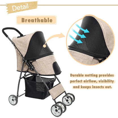 Pet Dog Carrier Stroller Outdoor Breathable Lightweight Foldable 3 Colors