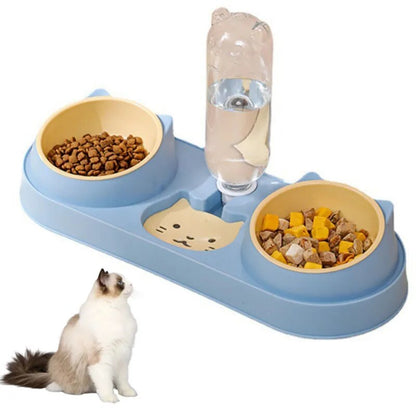 Pet Bowl Automatic Feeder Dog Food Bowl with Water Fountain Double Bowl Drinking Raised Stand Dish