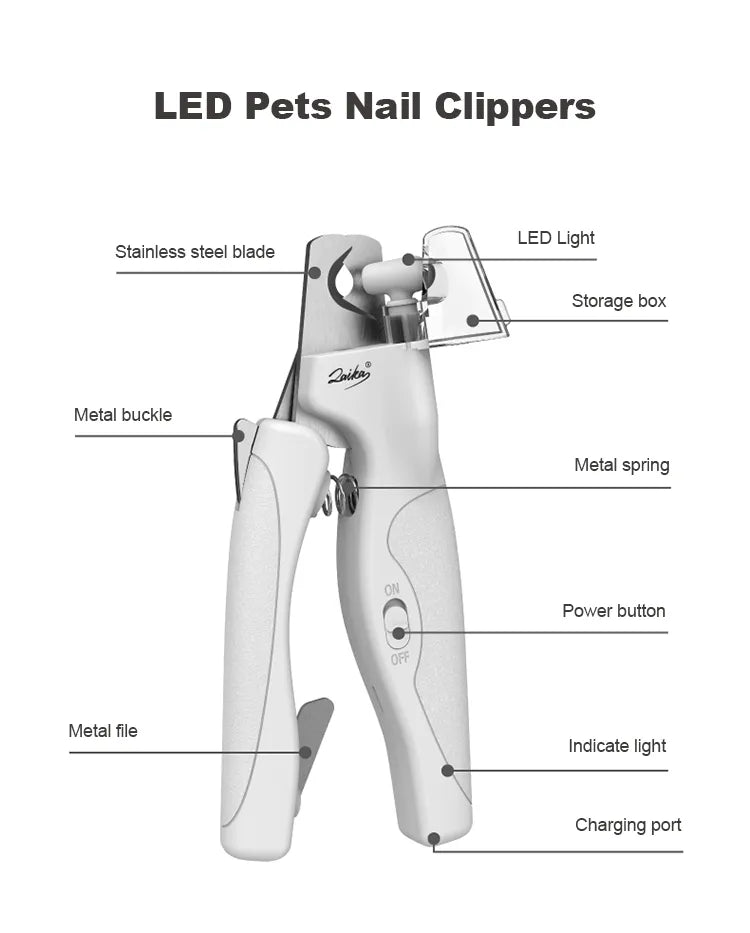 LED Pet Nail Clippers Professional  Claw Blood Line Scissors Nail Trimmer Grooming Cutter