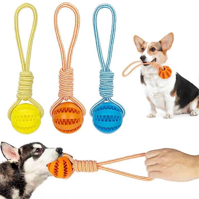 Dog Toys Treat Interactive Rope Rubber Leaking Ball chewing bite resistant