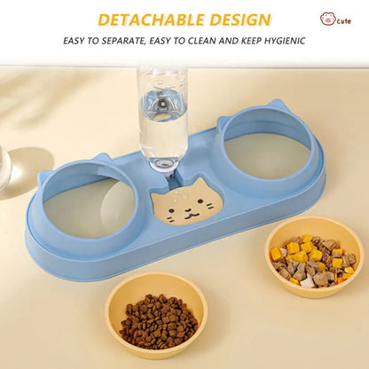 Pet Bowl Automatic Feeder Dog Food Bowl with Water Fountain Double Bowl Drinking Raised Stand Dish