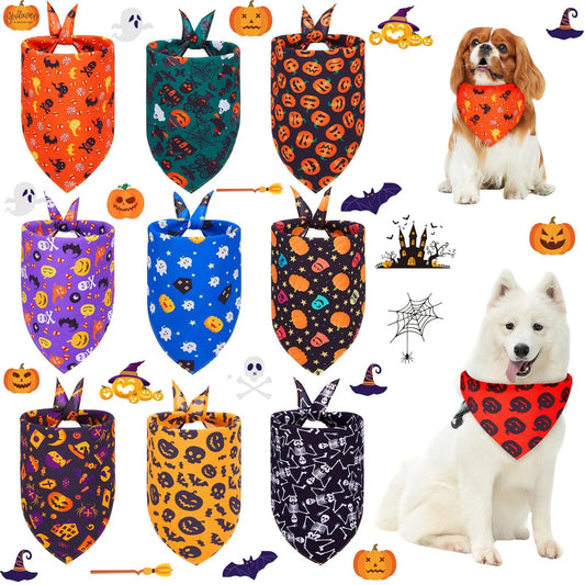 Halloween Dog Bandanas Triangle Scarf Adjustable Holiday Pet Bandana Washable Cat Bib Scarf Costumes Decoration Dog Accessories