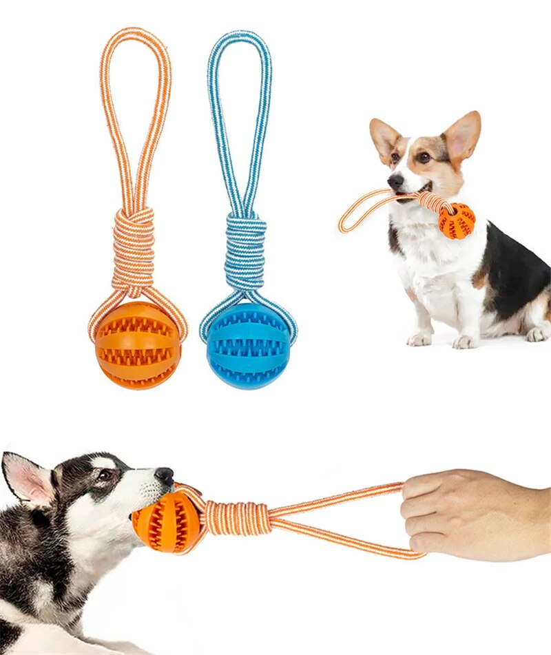 Dog Toys Treat Interactive Rope Rubber Leaking Ball chewing bite resistant