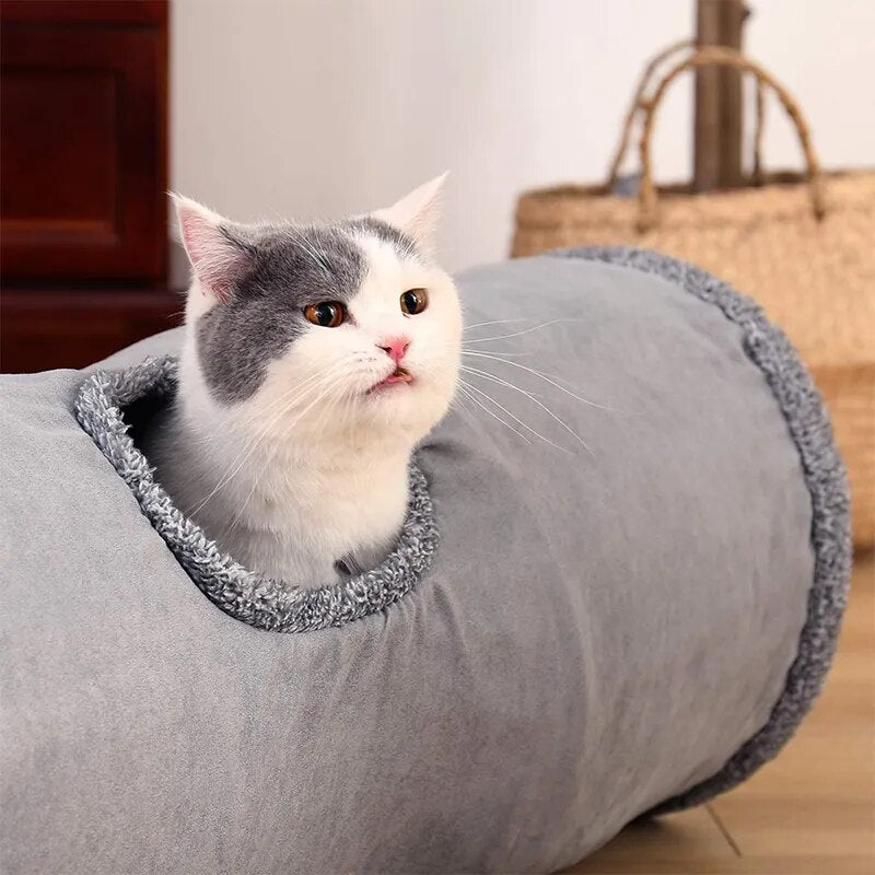 Collapsible Cat Tunnel Kitten Play Tube for Large Cats Dogs Bunnies Toys 2 Suede Peep Hole Pet Toys with Ball