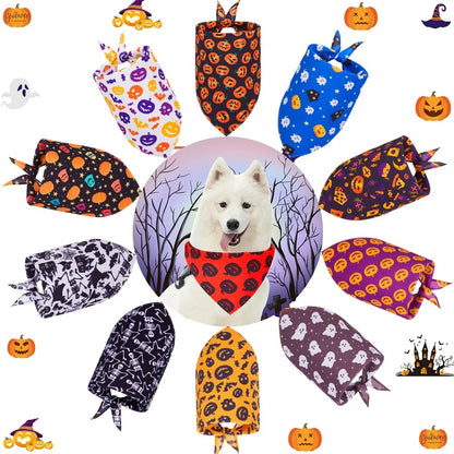 Halloween Dog Bandanas Triangle Scarf Adjustable Holiday Pet Bandana Washable Cat Bib Scarf Costumes Decoration Dog Accessories