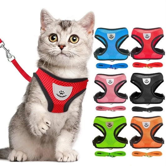 Adjustable Harness Polyester Mesh Soft Breathable Vest Walking Lead Leash For Small Medium Dog Cats Pet Easy Control