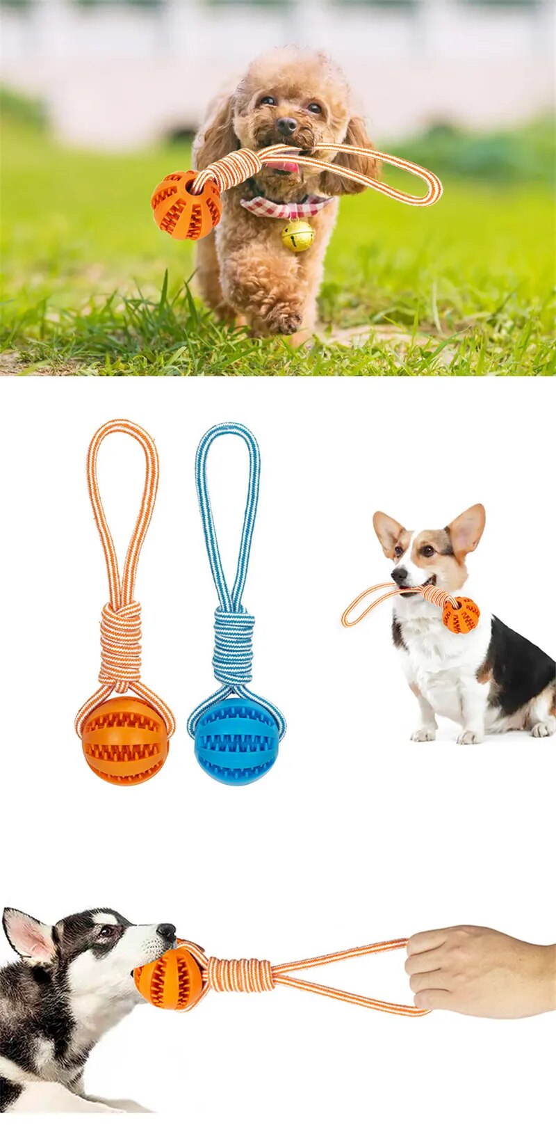 Dog Toys Treat Interactive Rope Rubber Leaking Ball chewing bite resistant