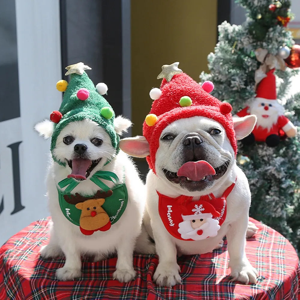 Christmas Pet Hat, Pet Bandana Scarf Bibs Santa Elk