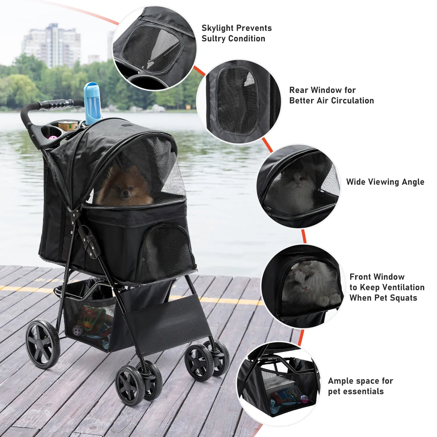 Pet Dog Carrier Stroller Outdoor Breathable Lightweight Foldable 3 Colors