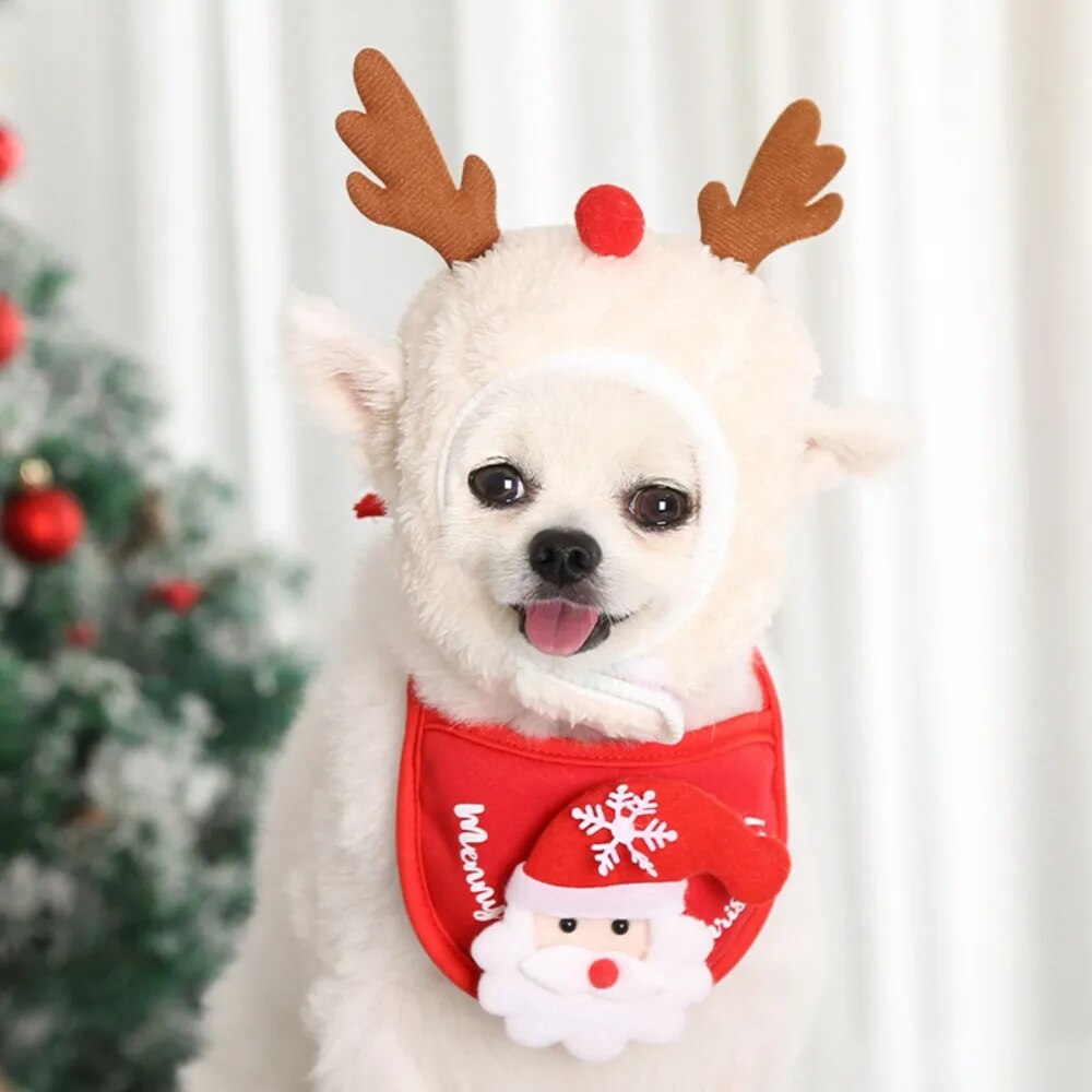 Christmas Pet Hat, Pet Bandana Scarf Bibs Santa Elk