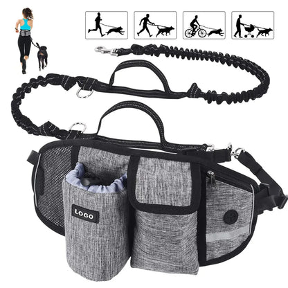 Walking Pet Treat Bag Fanny Pack Hands-Free Bungee Leash