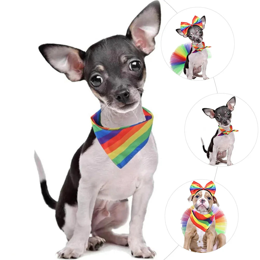 Pride Month Pet Triangle Bandana Rainbow Scarf