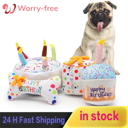 New Pet Toy Plush Birthday Cake Chew Toy Funny Interactive and Sounding