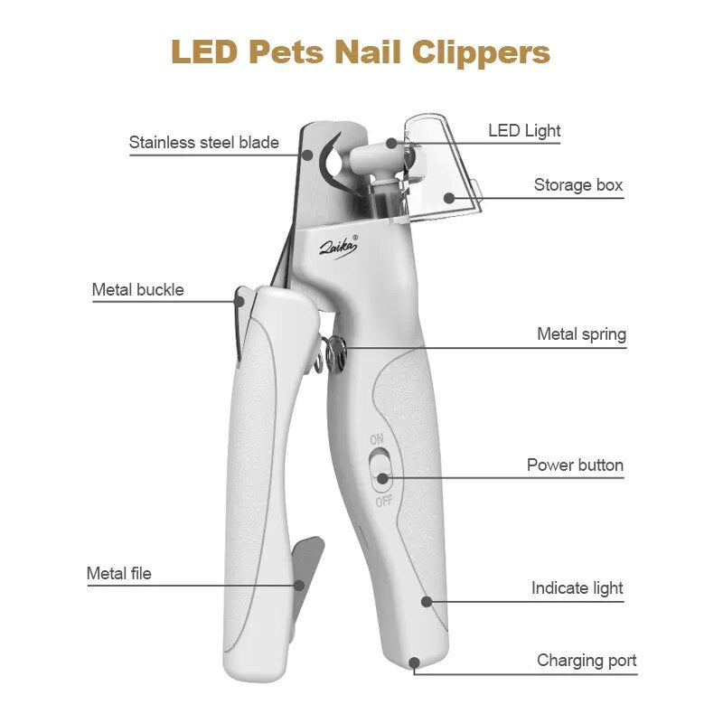 LED Pet Nail Clippers Professional  Claw Blood Line Scissors Nail Trimmer Grooming Cutter