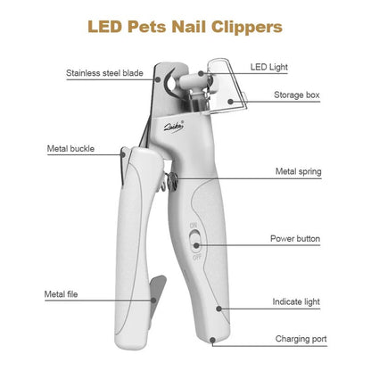 LED Pet Nail Clippers Professional  Claw Blood Line Scissors Nail Trimmer Grooming Cutter