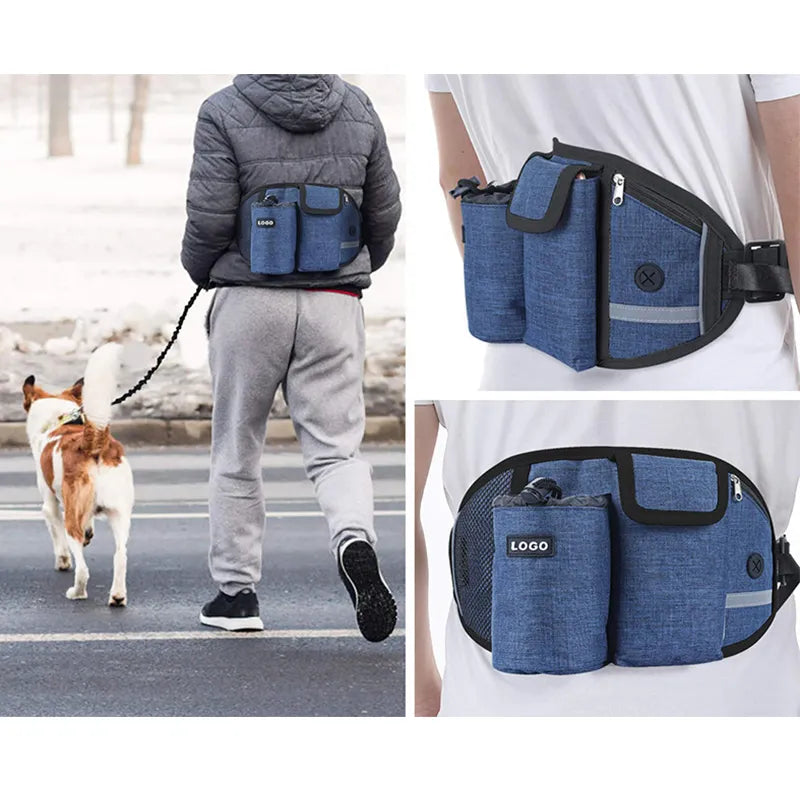 Walking Pet Treat Bag Fanny Pack Hands-Free Bungee Leash