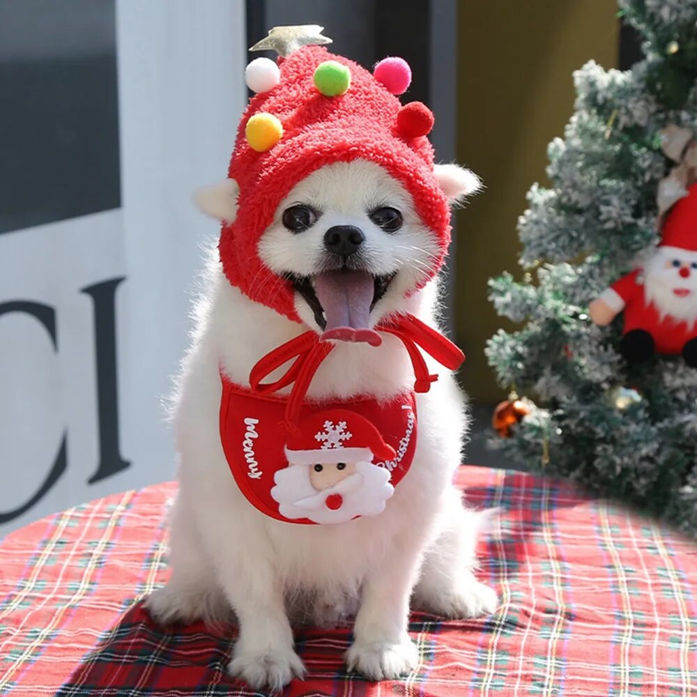 Christmas Pet Hat, Pet Bandana Scarf Bibs Santa Elk