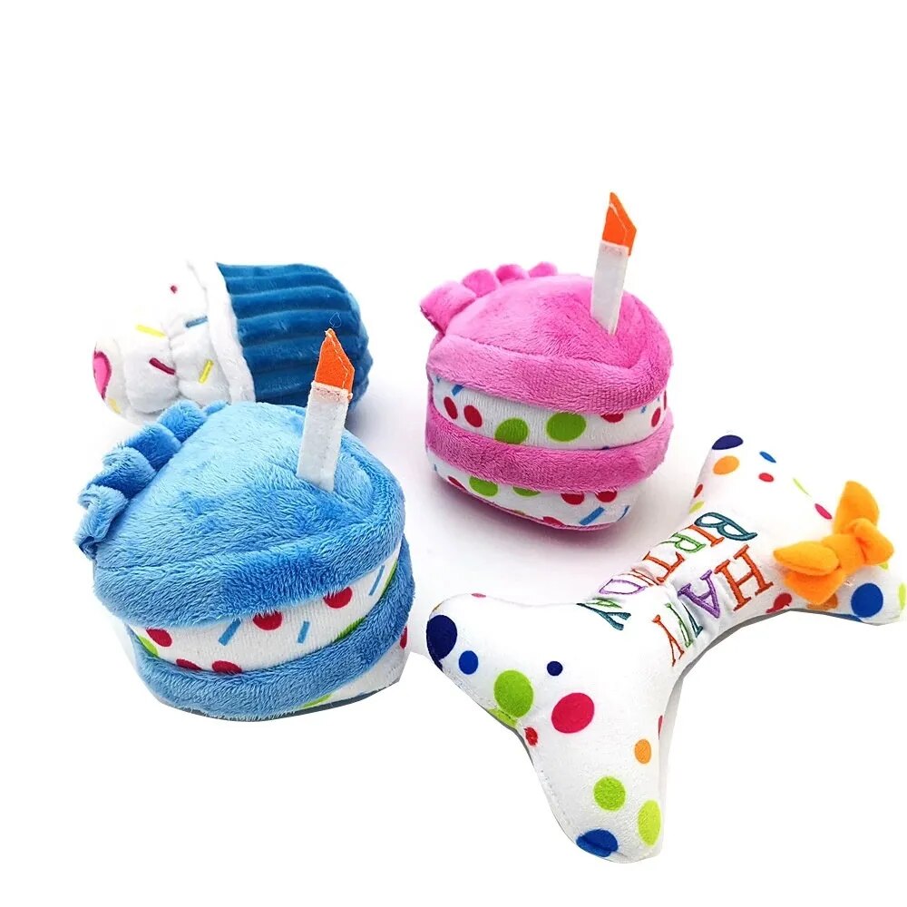 New Pet Toy Plush Birthday Cake Chew Toy Funny Interactive and Sounding