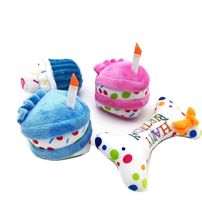 New Pet Toy Plush Birthday Cake Chew Toy Funny Interactive and Sounding