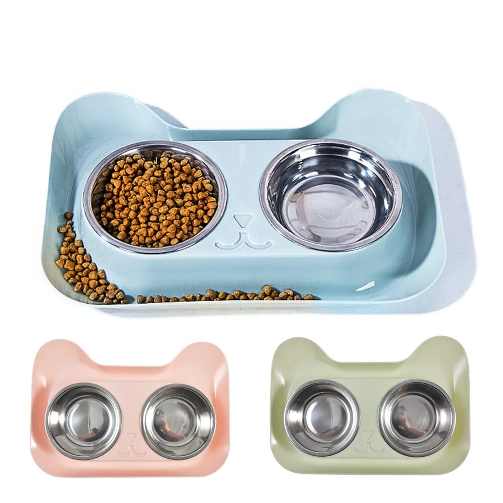 Cute Pet Double Bowl Water Elevated Feeder