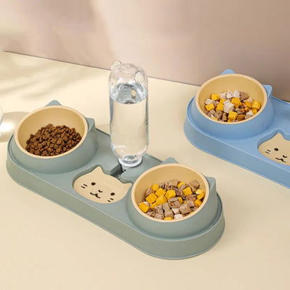 Pet Bowl Automatic Feeder Dog Food Bowl with Water Fountain Double Bowl Drinking Raised Stand Dish