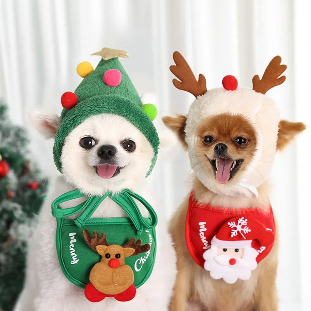 Christmas Pet Hat, Pet Bandana Scarf Bibs Santa Elk