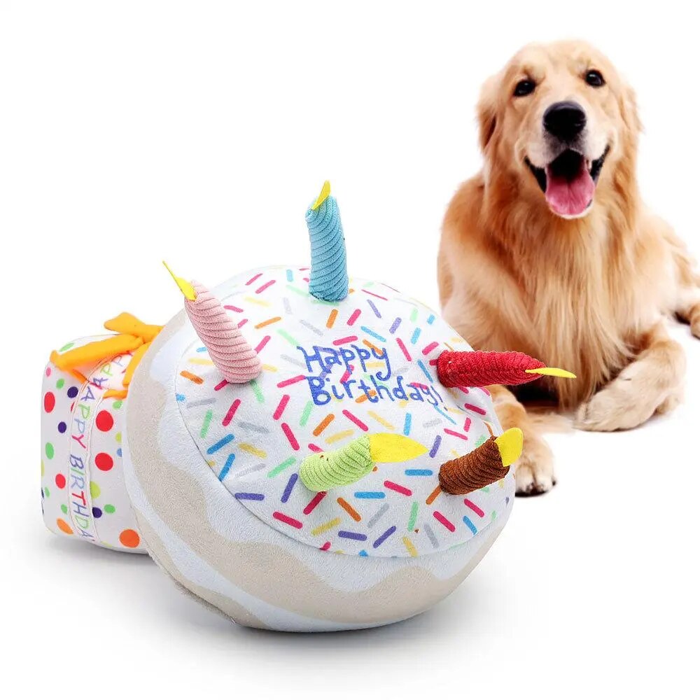 New Pet Toy Plush Birthday Cake Chew Toy Funny Interactive and Sounding