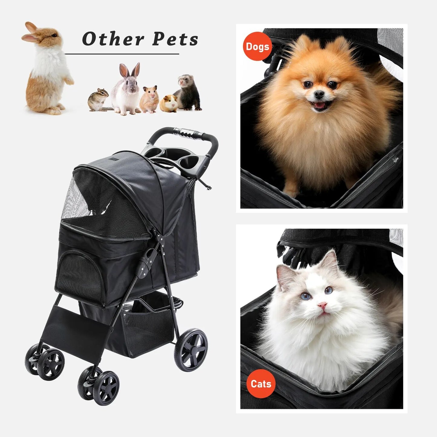 Pet Dog Carrier Stroller Outdoor Breathable Lightweight Foldable 3 Colors