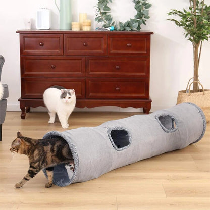 Collapsible Cat Tunnel Kitten Play Tube for Large Cats Dogs Bunnies Toys 2 Suede Peep Hole Pet Toys with Ball