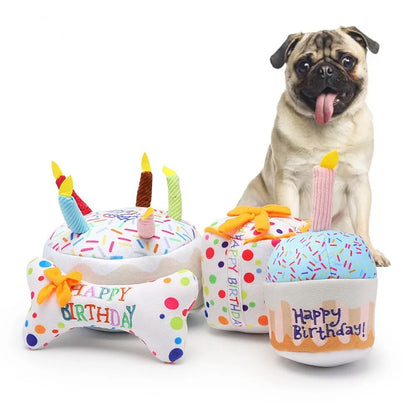 New Pet Toy Plush Birthday Cake Chew Toy Funny Interactive and Sounding