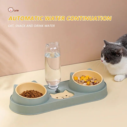 Pet Bowl Automatic Feeder Dog Food Bowl with Water Fountain Double Bowl Drinking Raised Stand Dish