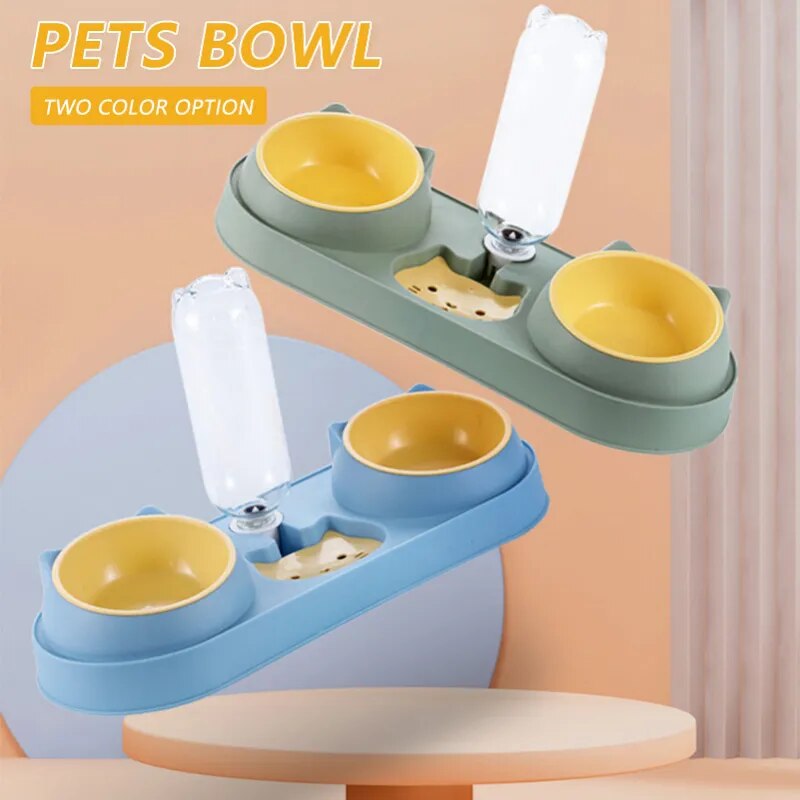 Pet Bowl Automatic Feeder Dog Food Bowl with Water Fountain Double Bowl Drinking Raised Stand Dish