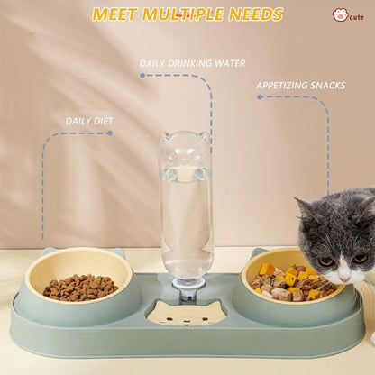 Pet Bowl Automatic Feeder Dog Food Bowl with Water Fountain Double Bowl Drinking Raised Stand Dish