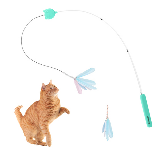 Cat Feather Toys Retractable Cat Teaser Wand and Rope Toy