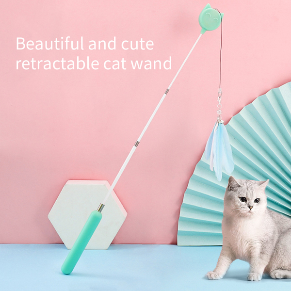 Cat Feather Toys Retractable Cat Teaser Wand and Rope Toy