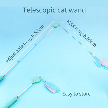 Cat Feather Toys Retractable Cat Teaser Wand and Rope Toy